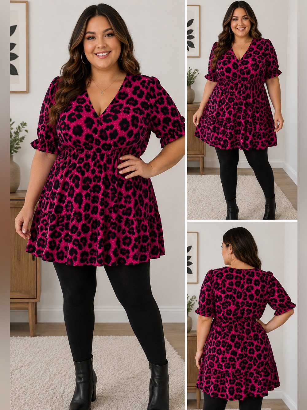 ❤️🔥1XL SHEIN Pink and Black Animal Print Midi Dress- EUC - AS IS